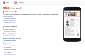 Screenshot Google Page Speed Insights mobile Version